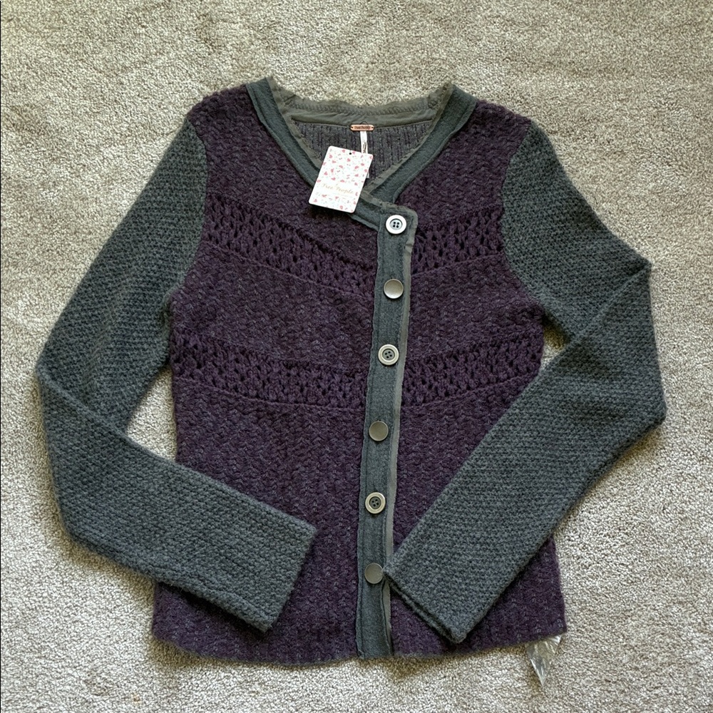 Free People | wool blend Purple and Gray Cardigan
